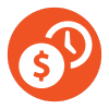 Time Deposit Icon with clock and number sign on orange circle