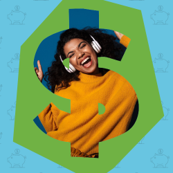 Woman dancing in a money sign