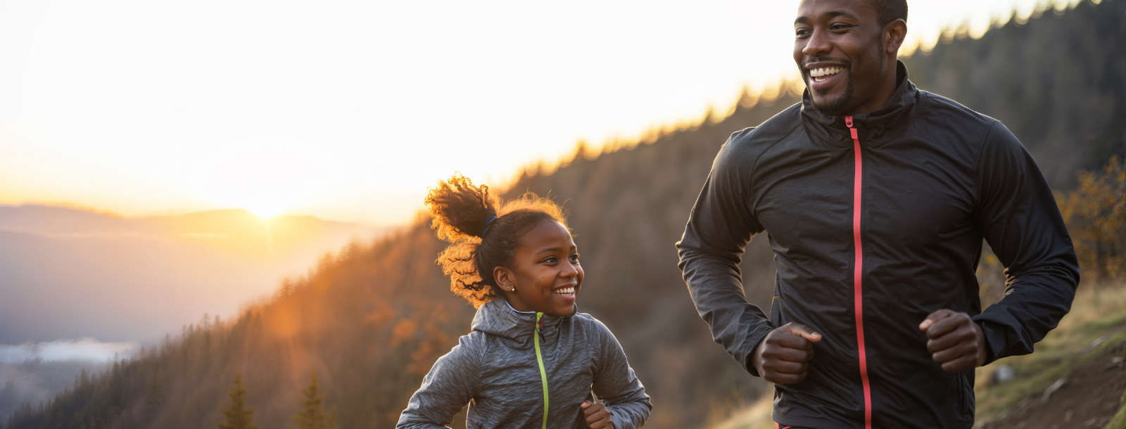 dad and daughter running smiling